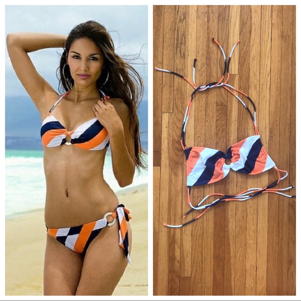 Victoria’s Secret striped O-ring halter bikini top